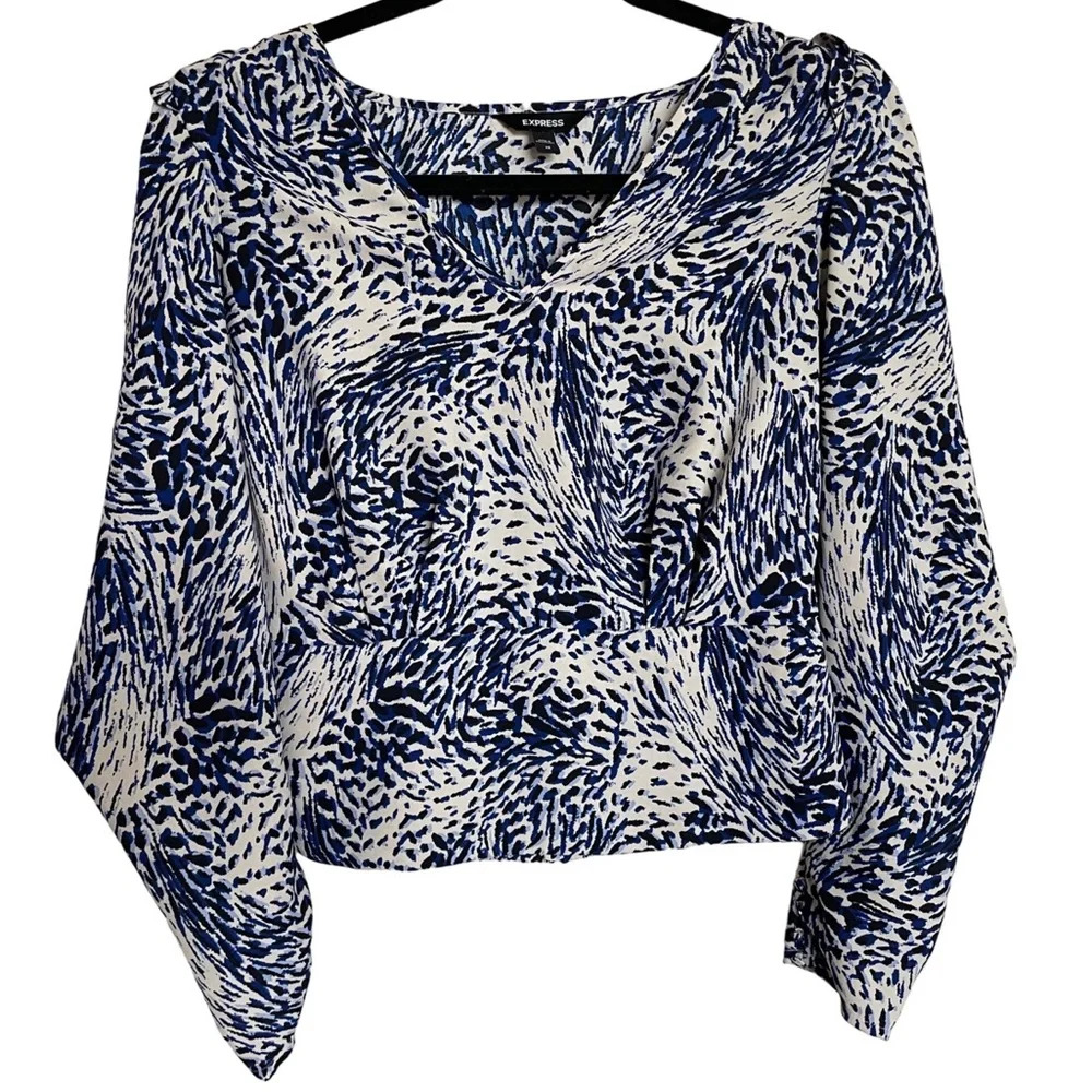 Express Animal Print Long Sleeve Low Cut Blouse Size XS